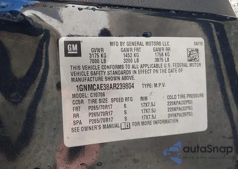 2010 Chevrolet Tahoe Ls z USA, uszkodzony, nr VIN 1GNMCAE38AR239804